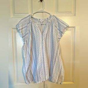 Time and Tru Blue and White Striped Blouse